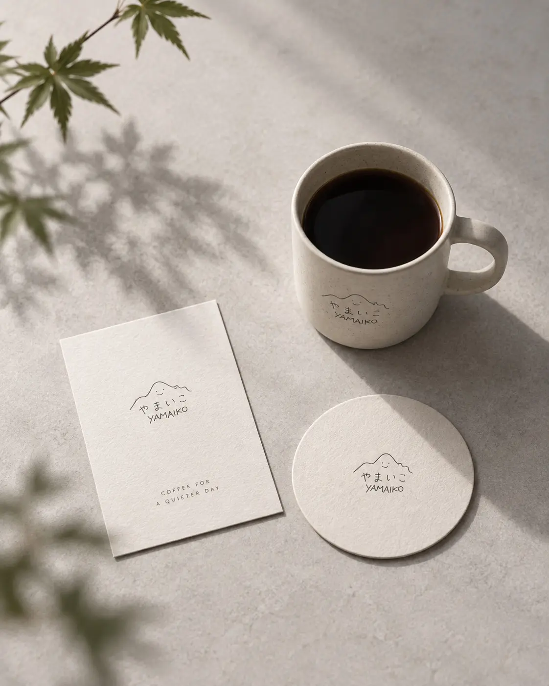River coffee in a ceramic cup under leaf shadows